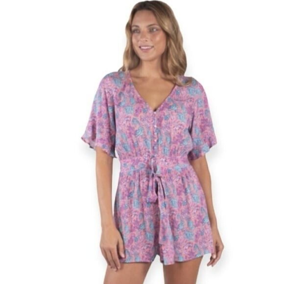 SIMPLY SOUTHERN Seahorse V-Neck Lightweight Romper Size L NEW - Picture 1 of 7